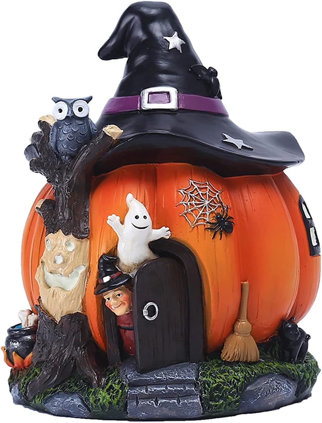 Halloween Pumpkin House Witch Decoration Statue Luminous Resin