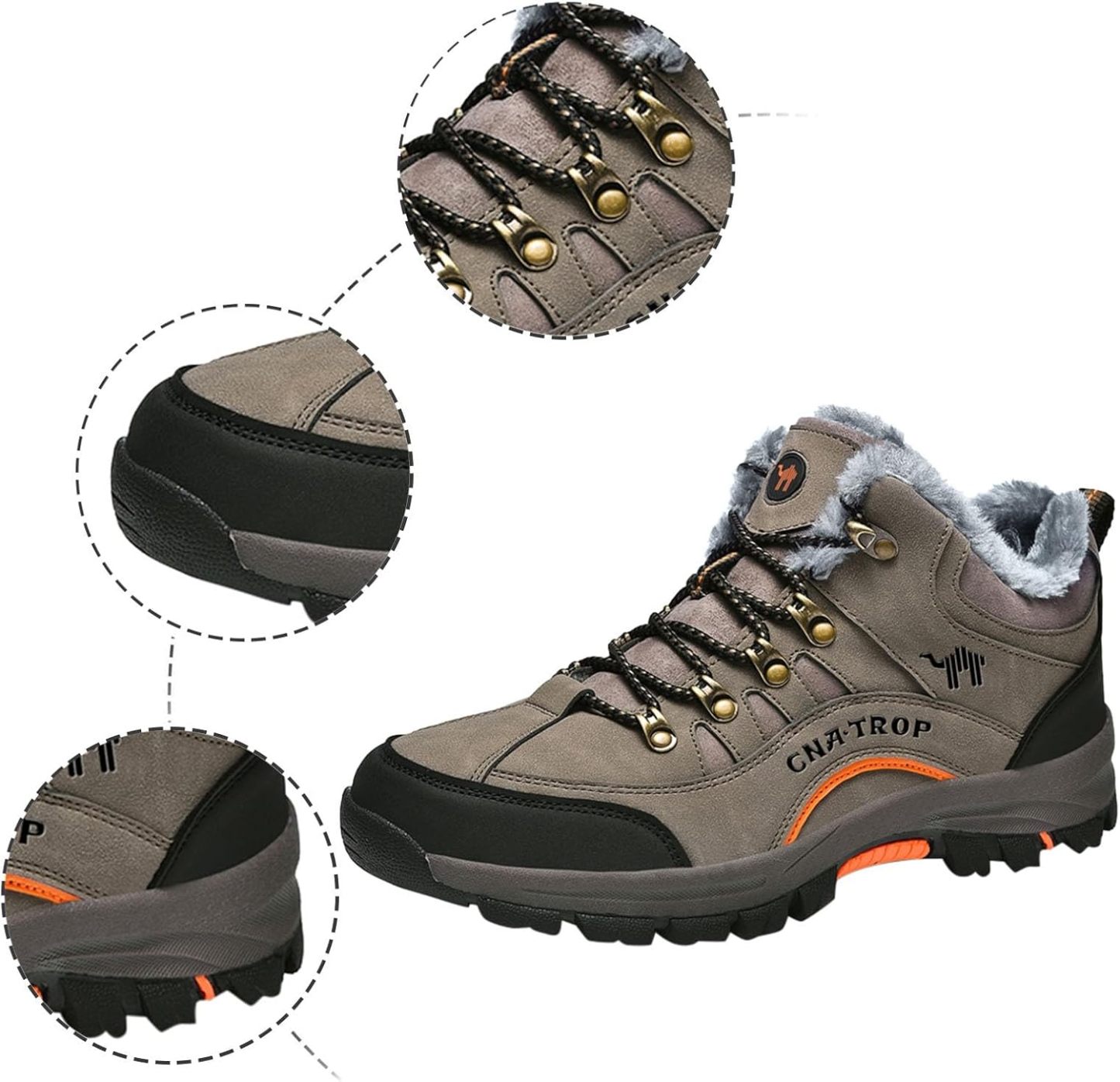 IWIHMIV Mens Outdoor Hiking Shoe Waterproof Warm Snow Boots Lace Up Cotton Hiking Shoes Low-Top Warm Snow Boots