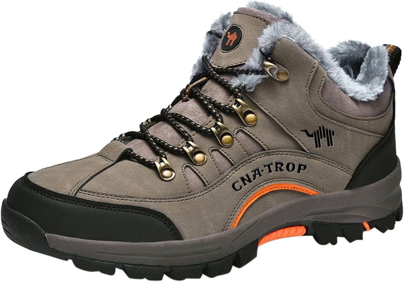 IWIHMIV Mens Outdoor Hiking Shoe Waterproof Warm Snow Boots Lace Up Cotton Hiking Shoes Low-Top Warm Snow Boots