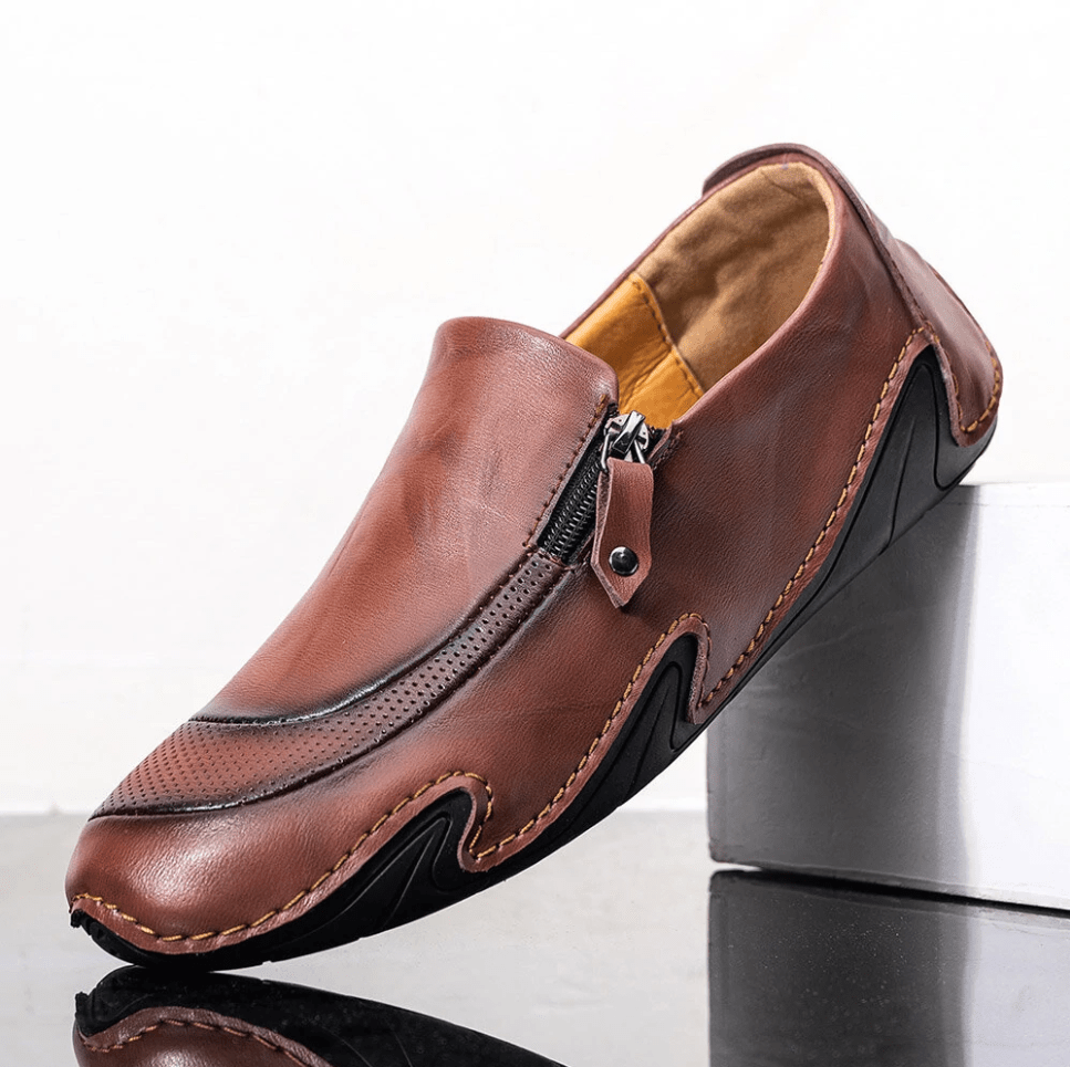 🔥Hot Sale🎁🎉 Mens Non Slip Comfy Soft Sole Casual Zipper Leather Loafers