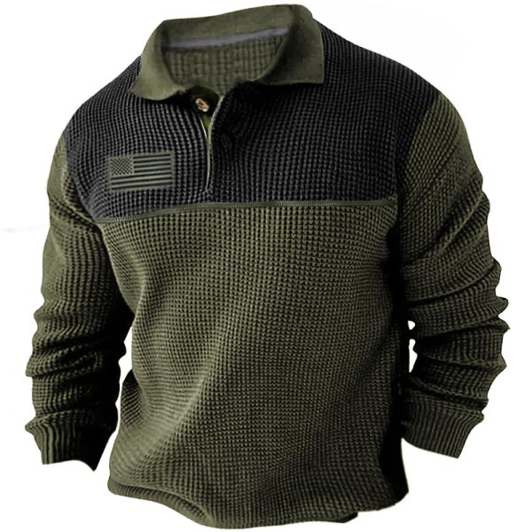 Men's Outdoor Waffle American Flag Tactical Polo Shirt