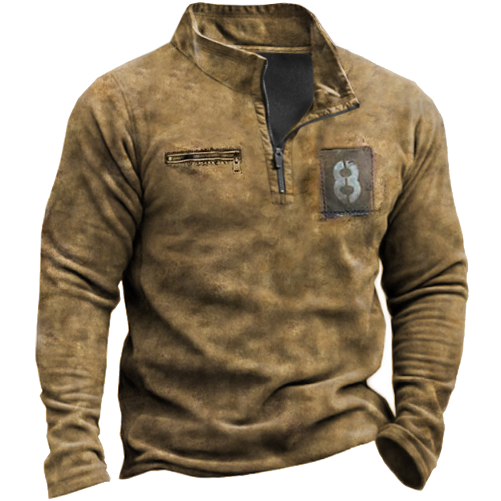 Men's Outdoor Vintage Print Zip Pocket Sweatshirt