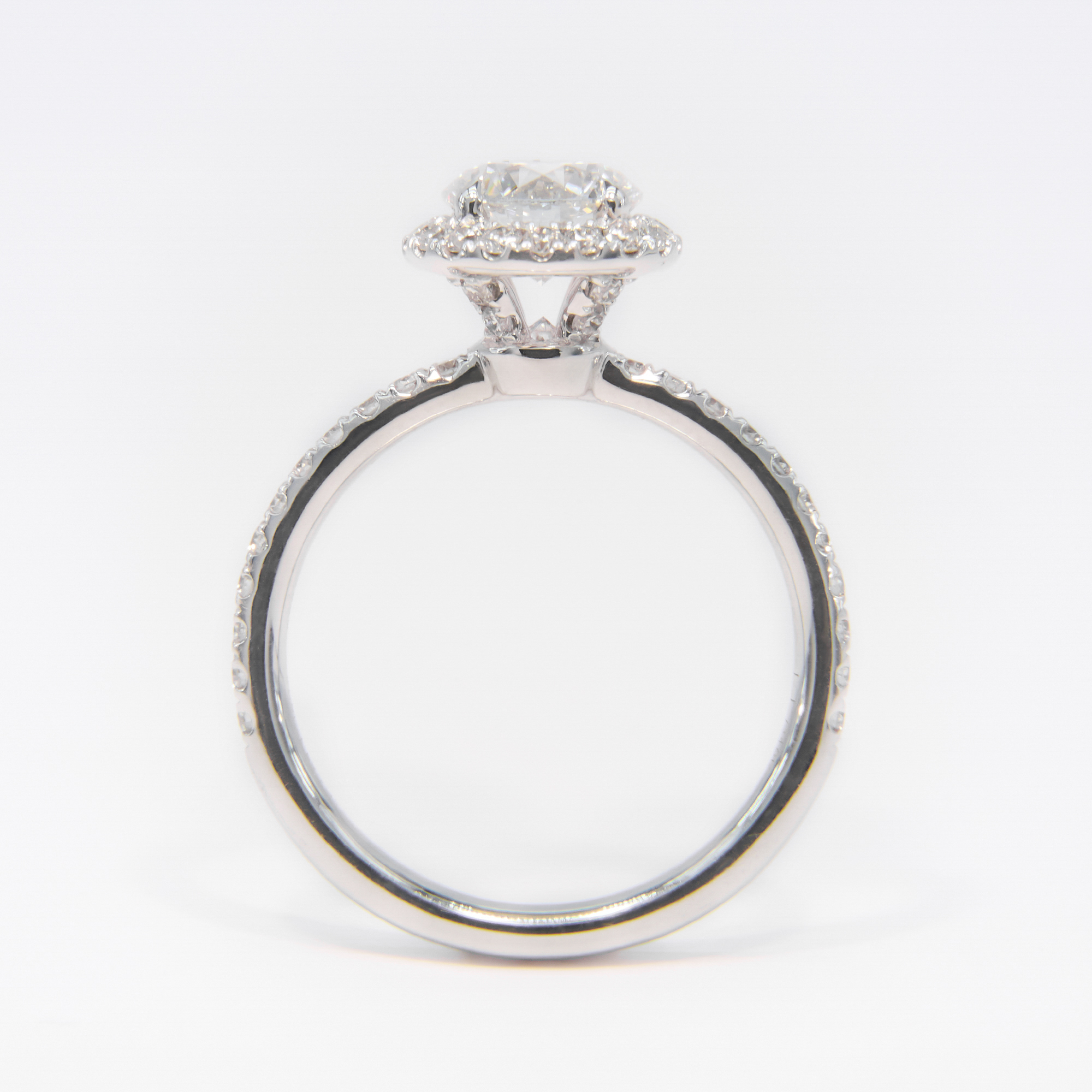 Certified 14K White Gold Round Lab Grown Diamond Halo Engagement Ring