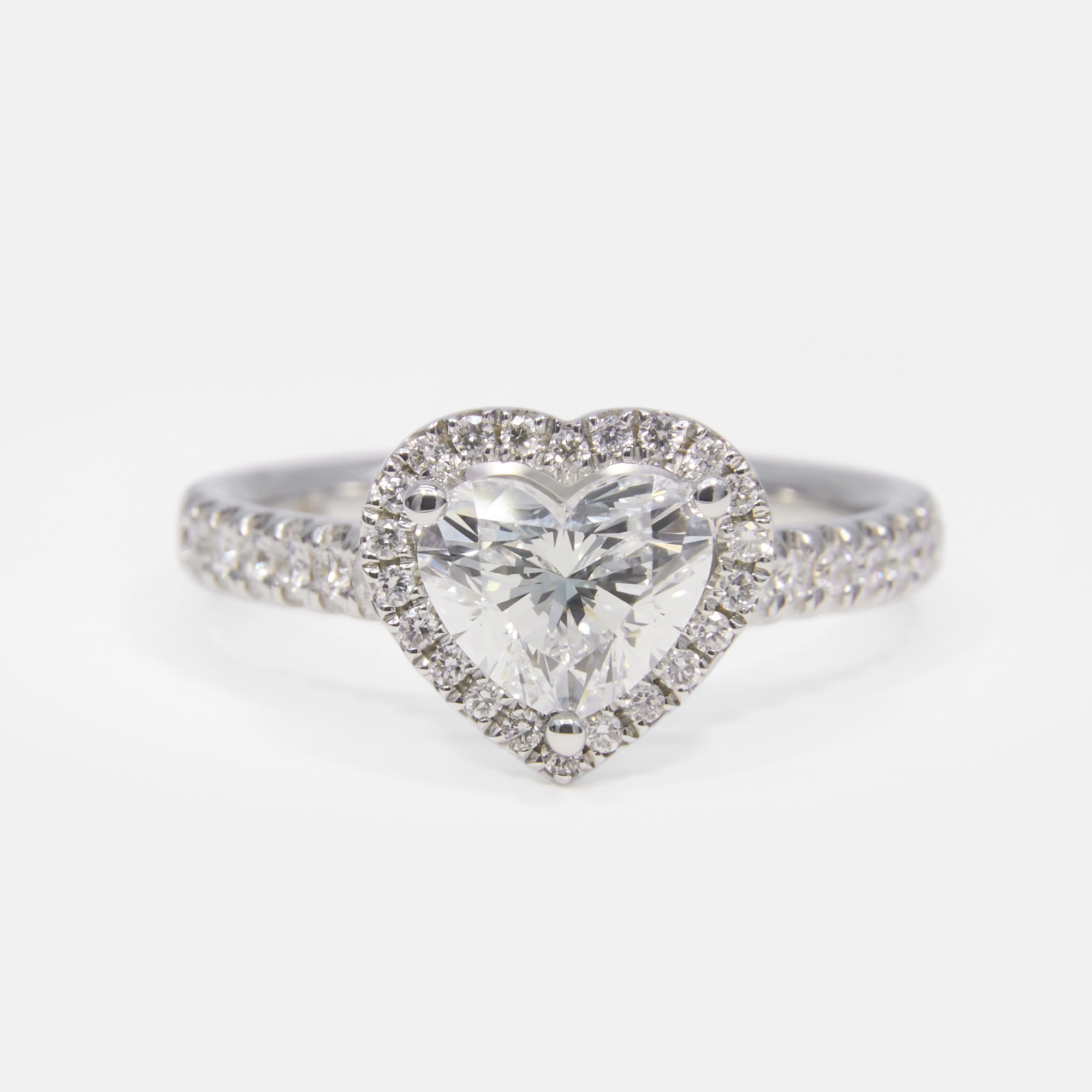 IGI Certified 18K White Gold Heart Lab Grown Diamond Halo Engagement Ring