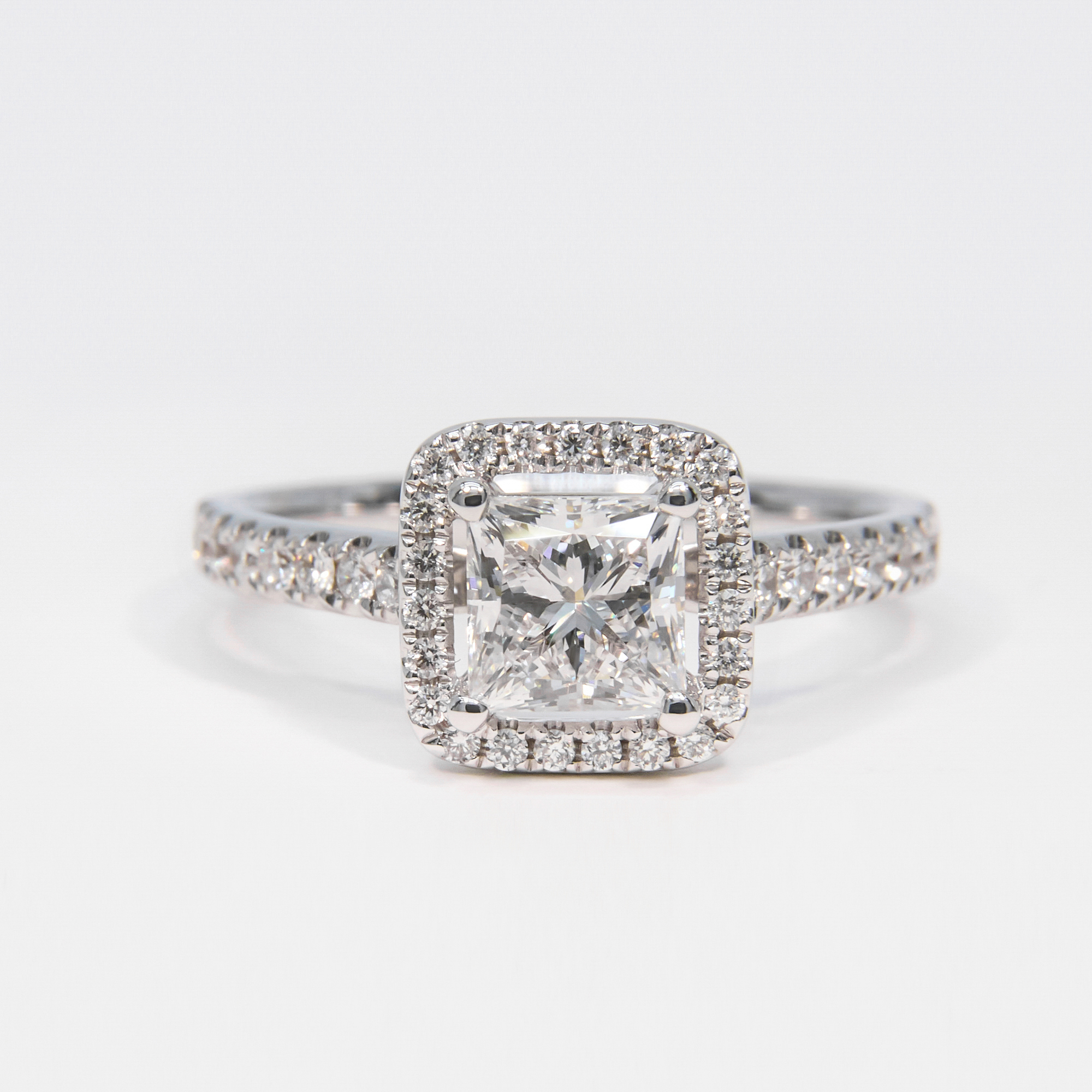 IGI Certified 18K White Gold Princess Lab Grown Diamond Halo Engagement Ring