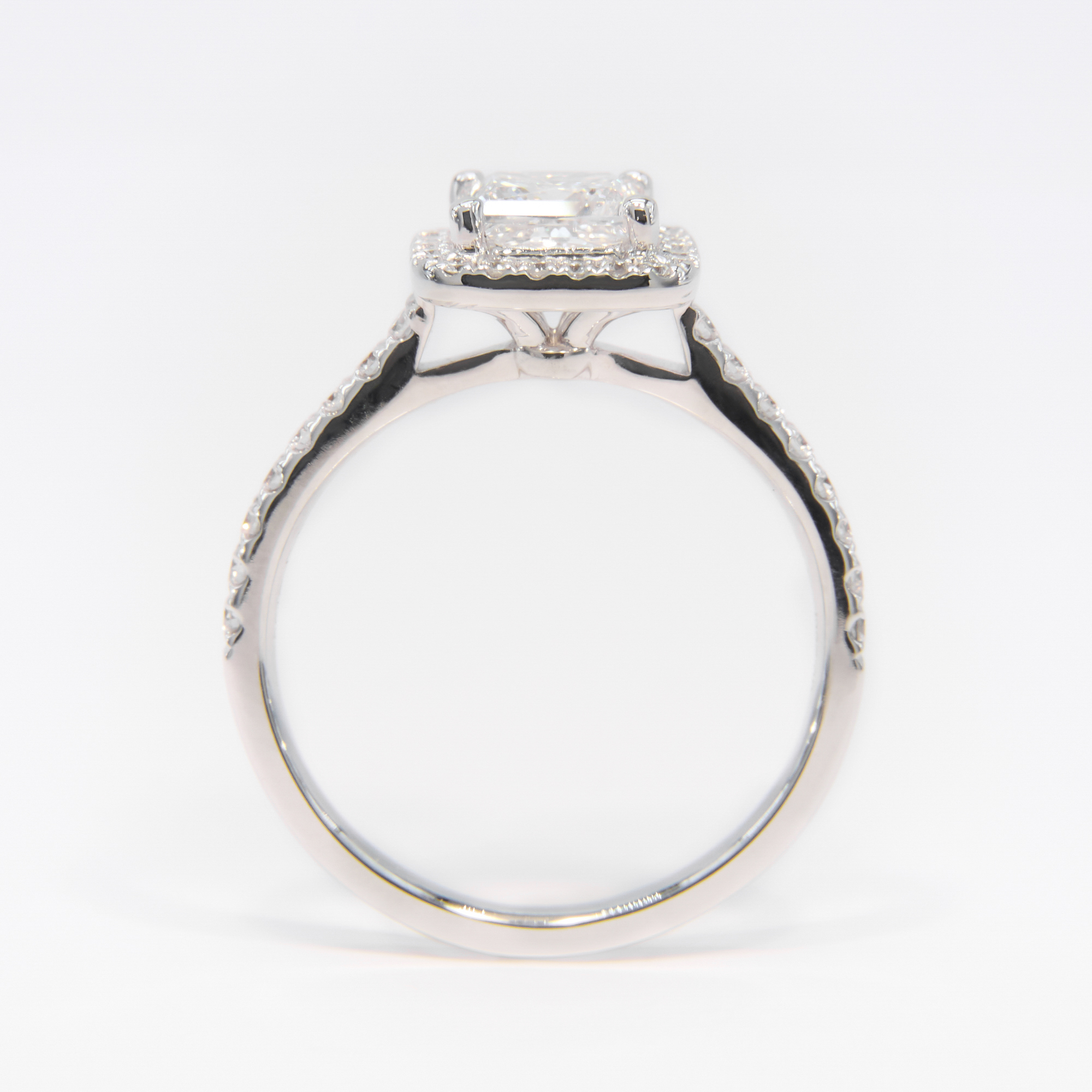 IGI Certified 18K White Gold Princess Lab Grown Diamond Halo Engagement Ring