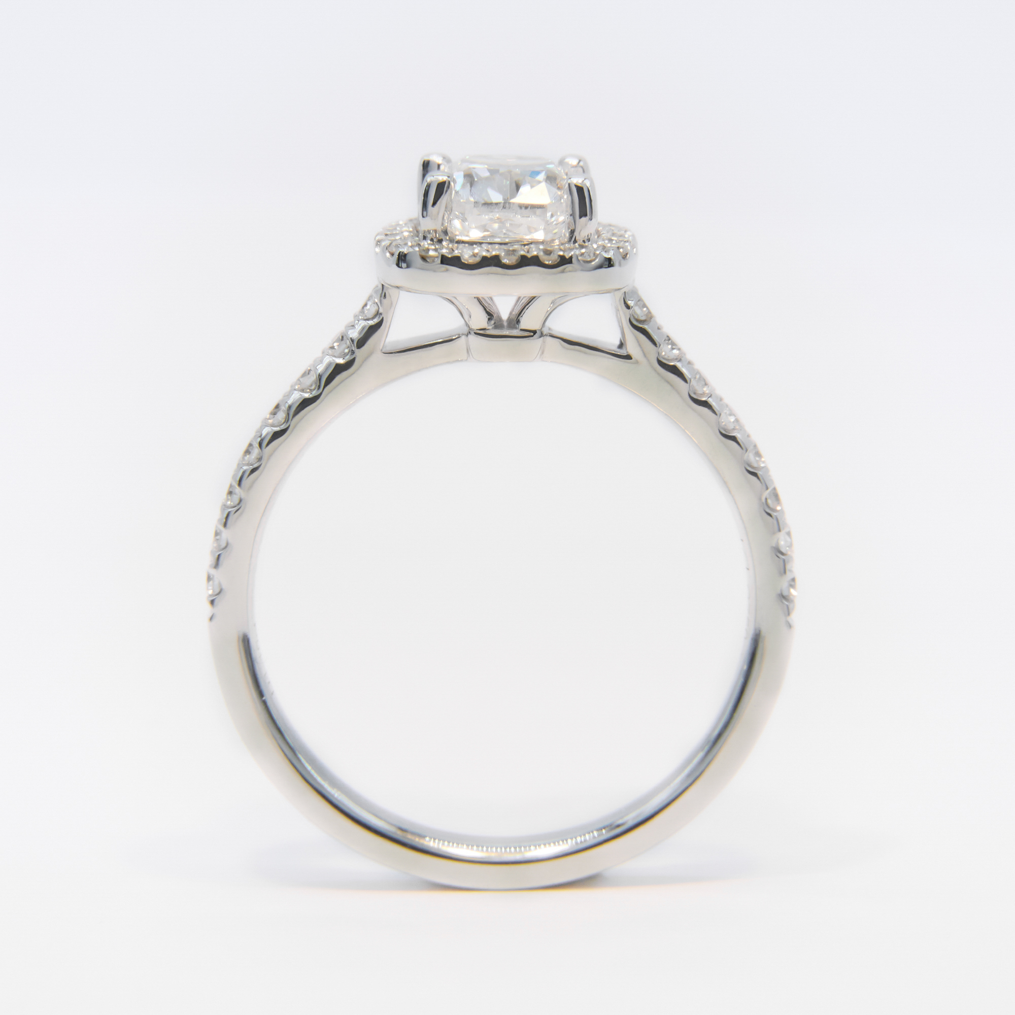 IGI Certified 18K White Gold Cushion Lab Grown Diamond Halo Engagement Ring