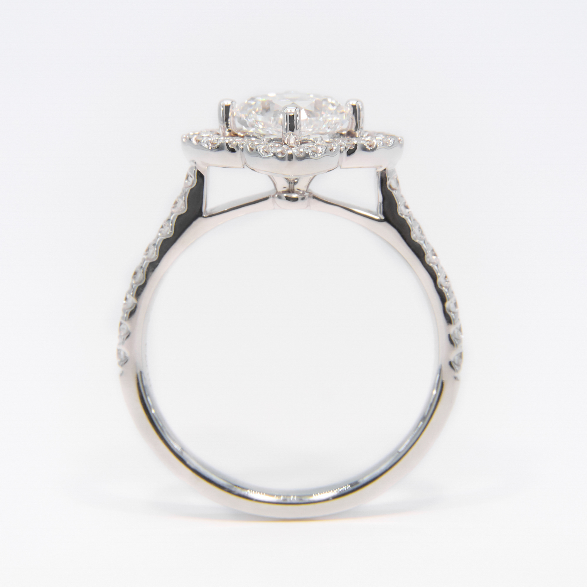IGI Certified 18K White Gold Cushion Lab Grown Diamond Side-Stone Engagement Ring