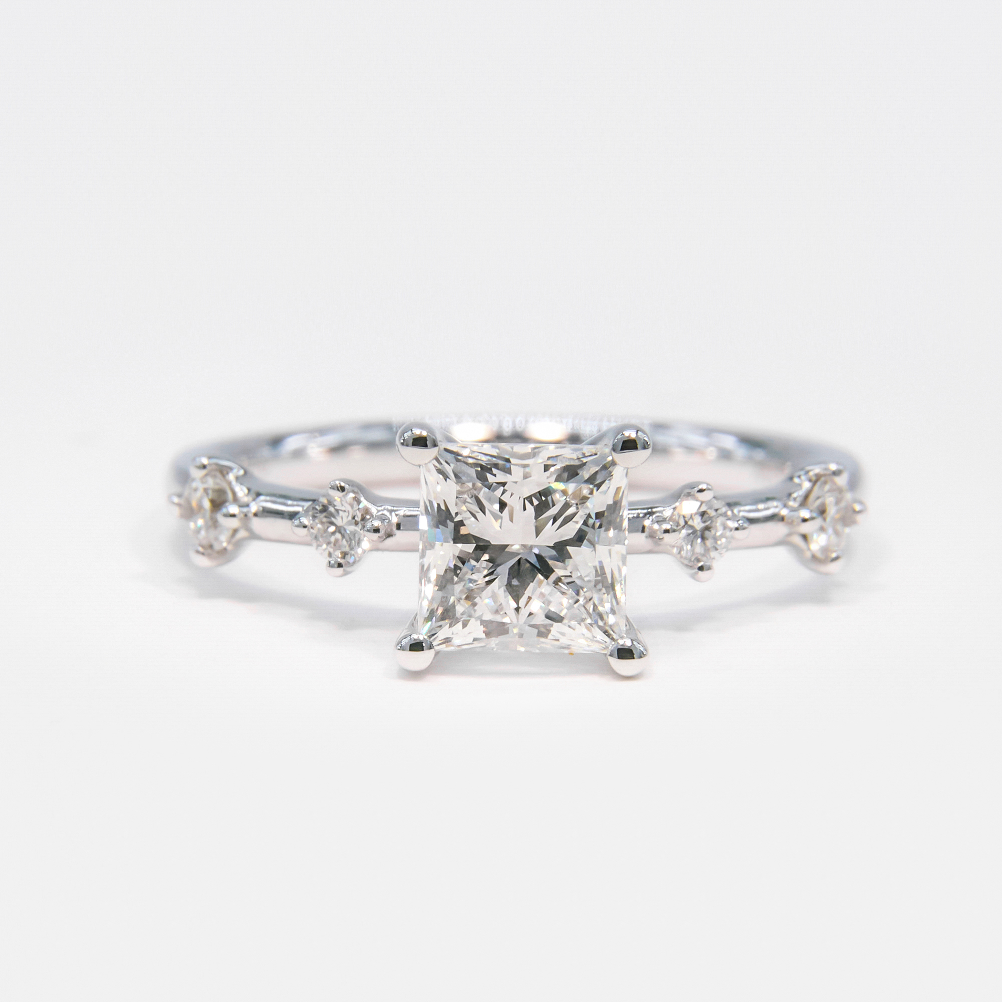 IGI Certified 18K White Gold Princess Lab Grown Diamond Side-Stone Engagement Ring