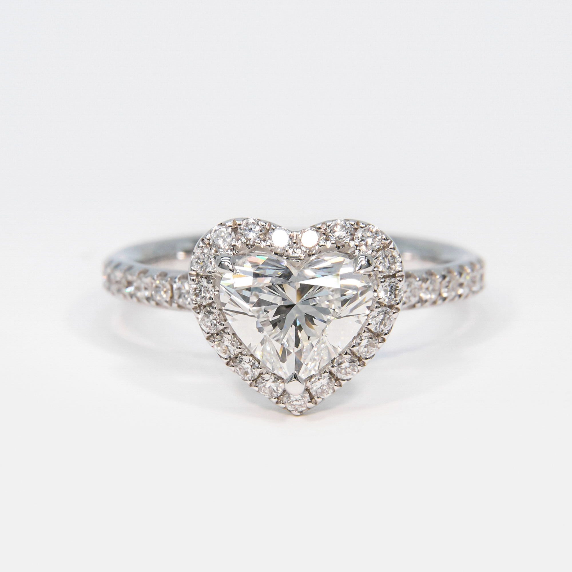 IGI Certified 18K White Gold Heart Lab Grown Diamond Halo Engagement Ring