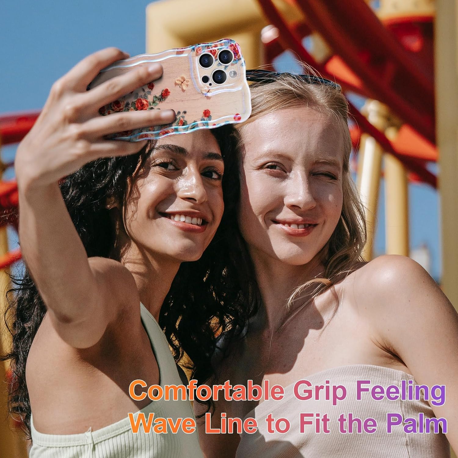 Wellemp Case for iPhone 15 Pro Max, Colorful Retro Oil Painting Printed Flower Laser Glossy Pattern Cute Curly Wave Edge Exquisite Phone Cover Stylish Durable TPU Protective Case for Girls Women