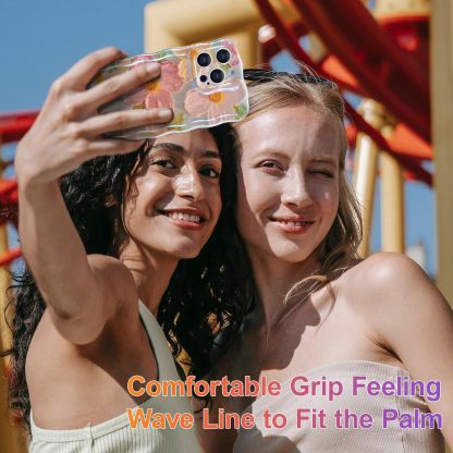 Wellemp Case for iPhone 15 Pro Max, Colorful Retro Oil Painting Printed Flower Laser Glossy Pattern Cute Curly Wave Edge Exquisite Phone Cover Stylish Durable TPU Protective Case for Girls Women