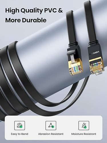 Ethernet Cable 8m Cat 7 Network Cables 32AWG High Speed 10Gbps 600Mhz/s Slim Flat Internet RJ45 LAN Cords Shielded Gigabit Patch Cord Compatible with Gaming PS5 PS4 Xbox PC Laptop Modem Router