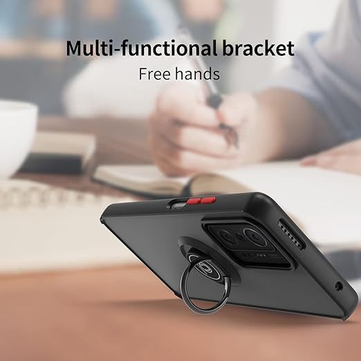 EnZo ase Compatible with Xiaomi Redmi 13C & Poco C65 with Screen Protector,TPU + Hard PC Shockproof Magnetic Ring Car Mount Stand Bumper Cover