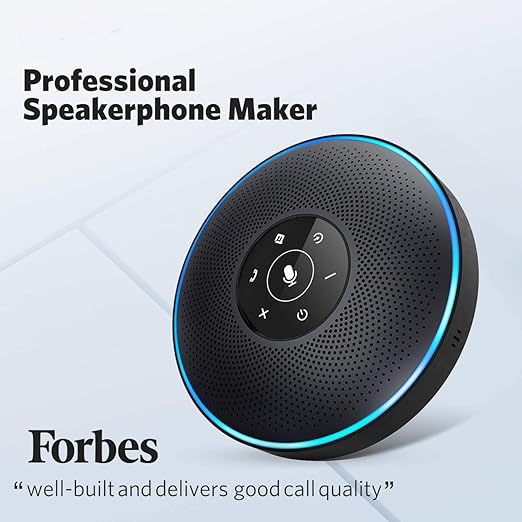 Pacificshopec Bluetooth Speakerphone M2 Black Conference Speaker for 5-8 People Business Conference 360º Voice Pickup 4 AI Microphone Self-Adaptive Conference Call Speaker Skype USB Speakerphone