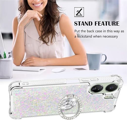 EnZo Quicksand Case for Xiaomi Redmi 13C 4G for Women Girls, Glitter Sparkle Flowing Clear Liquid Cover Case with Bling Diamond Kickstand for Xiaomi Redmi 13C 4G