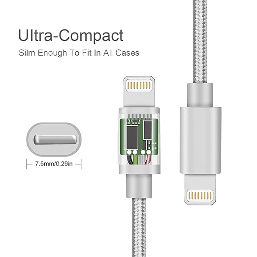 Forset-snail iPhone Charger Cord - MFi Certified Lightning Cable 3Pack 6ft USB-A Fast Charging Durable Nylon Braided iPhone 14 13 12 Mini Pro Max SE(2023) 11 Xs XS XR X 8 7 6 5 Plus iPad iPod AirPods