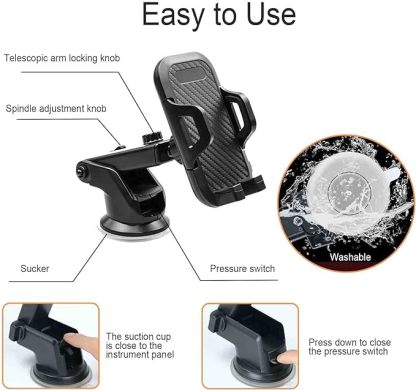 Universal Cell Phone Holder for Car [Solid & Durable] Car Phone Holder Mount for Dashboard Windshield Air Vent Long Arm Strong Suction
