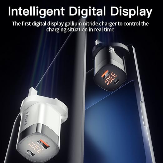 USB C GaN Wall Charger 33W with Power Display, Forset-snail Wall Fast Charger 2-Port Fast Compact Wall Charger Support PD3.0 QC3.0 PPS (White)