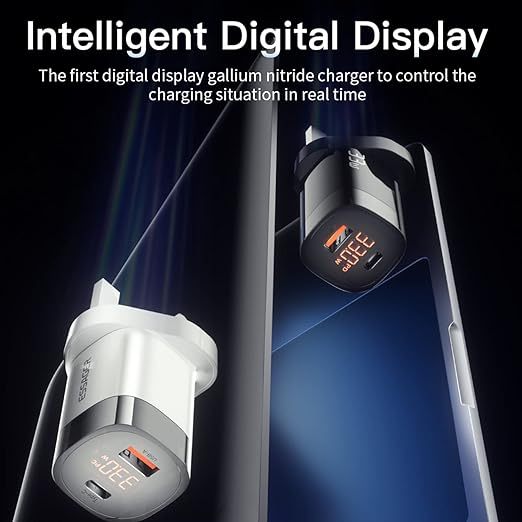 USB C GaN Wall Charger 33W with Power Display, Forset-snail Wall Fast Charger 2-Port Fast Compact Wall Charger Support PD3.0 QC3.0 PPS (White)