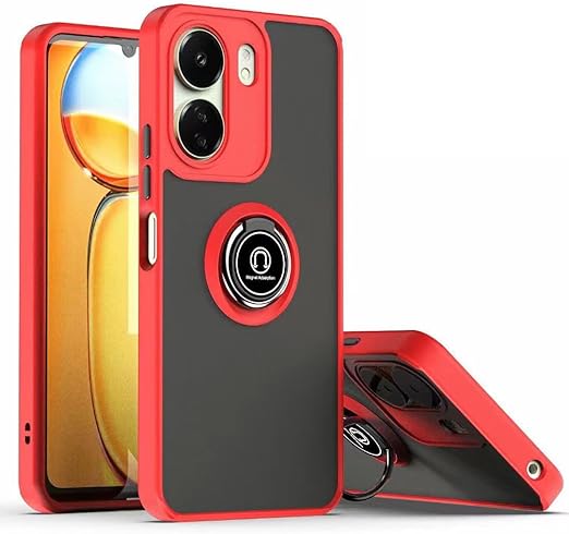 EnZo ase Compatible with Xiaomi Redmi 13C & Poco C65 with Screen Protector,TPU + Hard PC Shockproof Magnetic Ring Car Mount Stand Bumper Cover