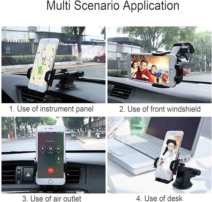 Universal Cell Phone Holder for Car [Solid & Durable] Car Phone Holder Mount for Dashboard Windshield Air Vent Long Arm Strong Suction