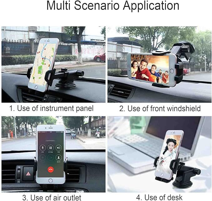 Universal Cell Phone Holder for Car [Solid & Durable] Car Phone Holder Mount for Dashboard Windshield Air Vent Long Arm Strong Suction