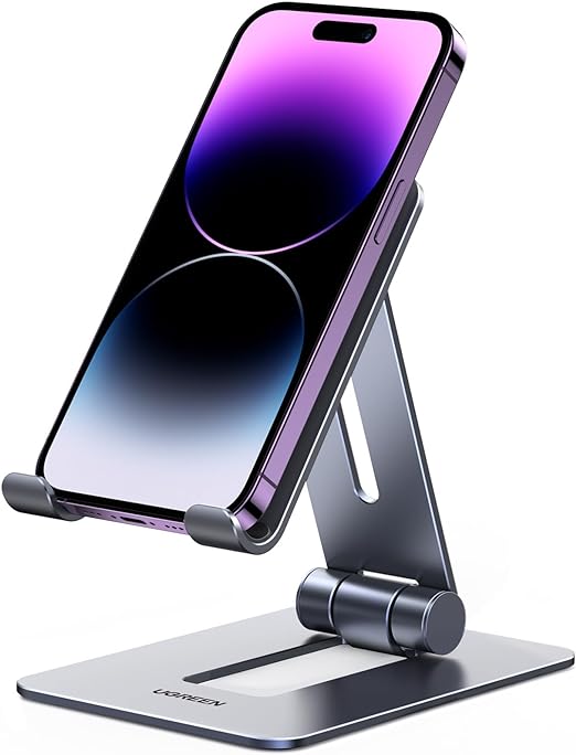 Cell Phone Stand Desk Phone Holder Compatible with iPhone 15 14 13 12 Pro Max 11 XS Max XR X 8 Plus, Fully Adjustable Foldable Desktop Aluminum Smartphone Stand