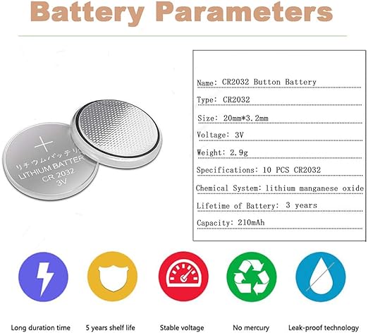 CR2032 Battery 3 Volt Lithium Coin Cell 2032 Batteries 10 Pack (2x5 Pack) In Original Packaging for Watch, Car Key, Calculator, Electronic Scale