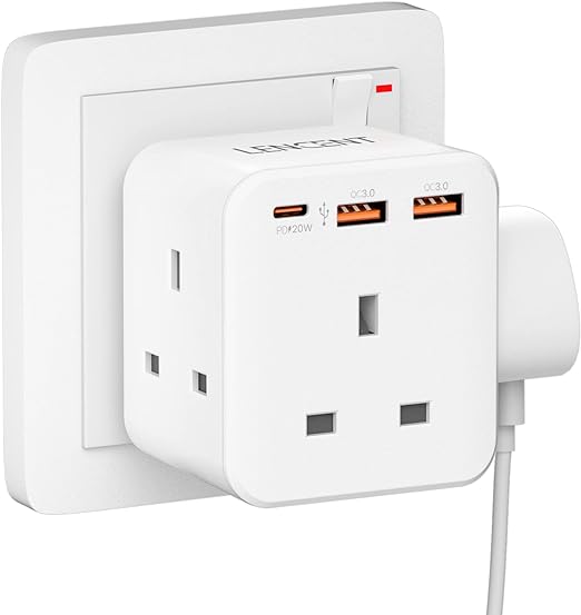 Multi Plug Extension, 3 Way 3 Plugs Socket adapter, 6-in-1 Cube Electrical Extender Outlet Adaptor, PD&QC 3.0 20W USB Wall Charger, Plug Expander for Home, Office, Kitchen, 13A 3250W…