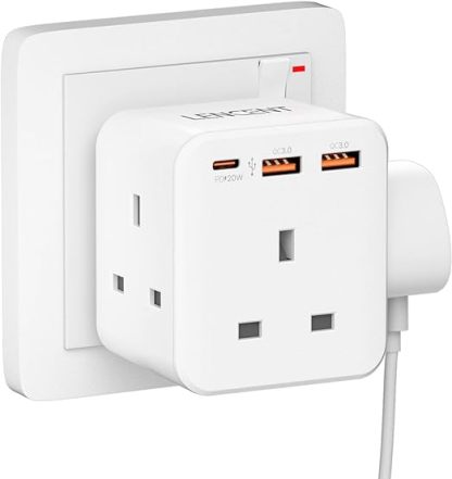 Multi Plug Extension, 3 Way 3 Plugs Socket adapter, 6-in-1 Cube Electrical Extender Outlet Adaptor, PD&QC 3.0 20W USB Wall Charger, Plug Expander for Home, Office, Kitchen, 13A 3250W…