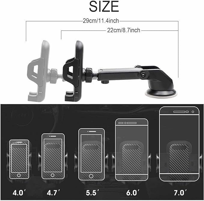 Universal Cell Phone Holder for Car [Solid & Durable] Car Phone Holder Mount for Dashboard Windshield Air Vent Long Arm Strong Suction