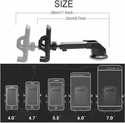 Universal Cell Phone Holder for Car [Solid & Durable] Car Phone Holder Mount for Dashboard Windshield Air Vent Long Arm Strong Suction