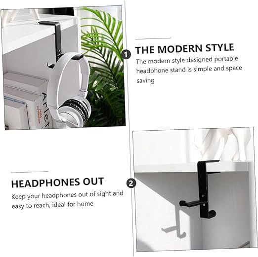 Generic Headphone Stand Metal Headset Hanger Metal Stand Headphones Stand Rack Headset Soundbar Hook Headphone Hanger Holder Headset Holder Clamp on Desk Hanger Pu Universal Display Stand