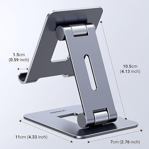 Cell Phone Stand Desk Phone Holder Compatible with iPhone 15 14 13 12 Pro Max 11 XS Max XR X 8 Plus, Fully Adjustable Foldable Desktop Aluminum Smartphone Stand