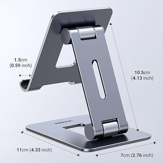 Cell Phone Stand Desk Phone Holder Compatible with iPhone 15 14 13 12 Pro Max 11 XS Max XR X 8 Plus, Fully Adjustable Foldable Desktop Aluminum Smartphone Stand