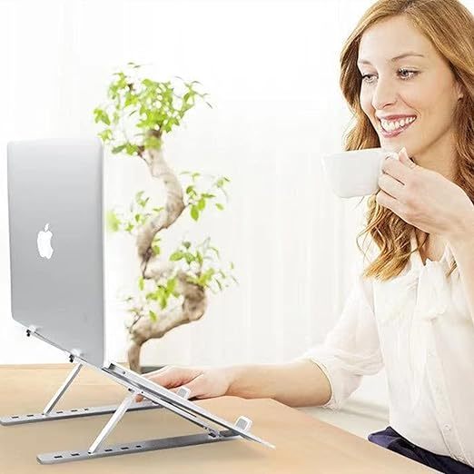 Aluminium Alloy Made Foldable Portable Laptop Stand, 7 Levels Adjustable Height Holder For iPad, MacBook, Notebook