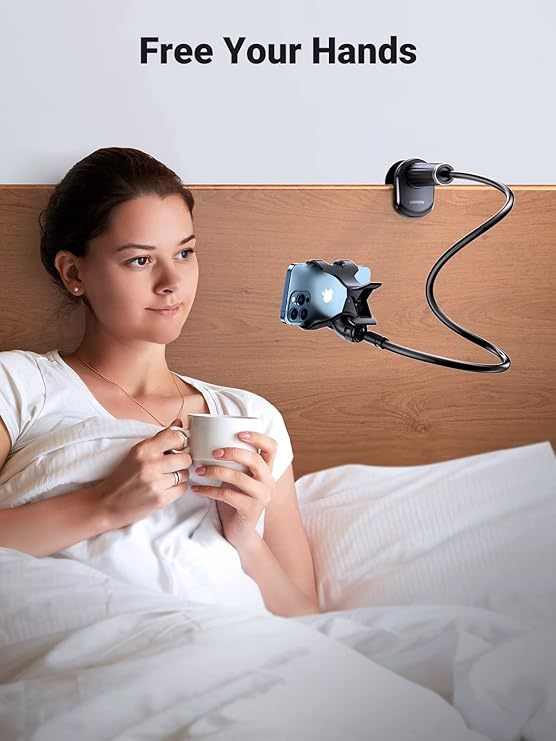 Gooseneck Phone Holder for Bed Flexible Clamp Overhead Long Arm Clip for Desk Compatible with iPhone 15 Pro Max 14 13 12 11 XR XS SE 8 7 6 Samsung Galaxy S23 S22 S21 S20 and More 4-7.2'' 
