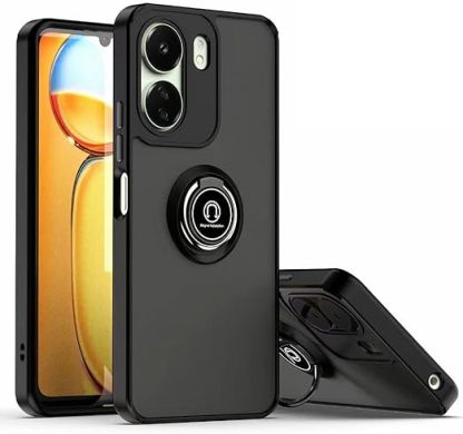 EnZo ase Compatible with Xiaomi Redmi 13C & Poco C65 with Screen Protector,TPU + Hard PC Shockproof Magnetic Ring Car Mount Stand Bumper Cover