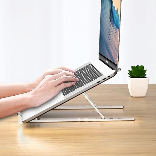 Aluminium Alloy Made Foldable Portable Laptop Stand, 7 Levels Adjustable Height Holder For iPad, MacBook, Notebook