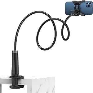 Gooseneck Phone Holder for Bed Flexible Clamp Overhead Long Arm Clip for Desk Compatible with iPhone 15 Pro Max 14 13 12 11 XR XS SE 8 7 6 Samsung Galaxy S23 S22 S21 S20 and More 4-7.2'' 