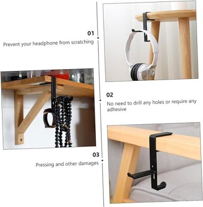Generic Headphone Stand Metal Headset Hanger Metal Stand Headphones Stand Rack Headset Soundbar Hook Headphone Hanger Holder Headset Holder Clamp on Desk Hanger Pu Universal Display Stand