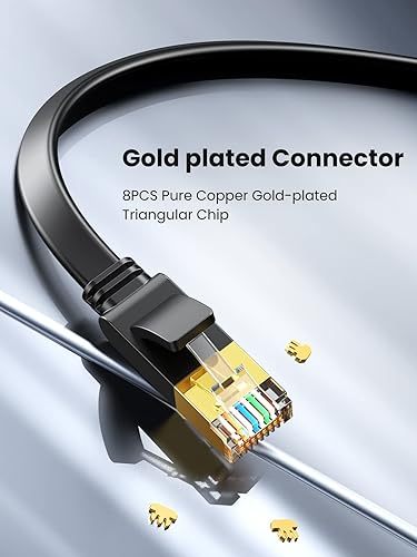 Ethernet Cable 8m Cat 7 Network Cables 32AWG High Speed 10Gbps 600Mhz/s Slim Flat Internet RJ45 LAN Cords Shielded Gigabit Patch Cord Compatible with Gaming PS5 PS4 Xbox PC Laptop Modem Router