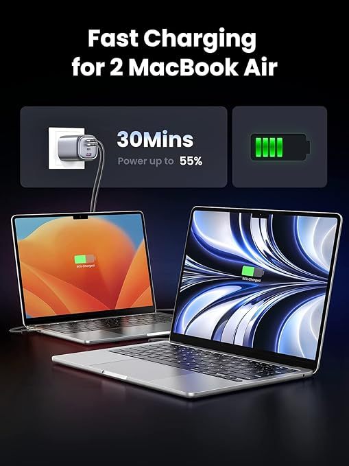 100W USB C Charger Plug, 4-Port GaN Type C Fast Wall Power Adapter Supports 65W 30W SCP FCP QC PD Fast Charging MacBook Pro iPad iPhone 15 Pro Max Galaxy S23 Matebook (100W USBC Cable Included)