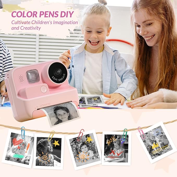 Kids Camera Instant Print, 48MP Digital Camera Selfie 1080P Video Camera with 32G TF Card, Toys Gifts for Girls Boys Aged 3-12 for Christmas/Birthday/Holiday