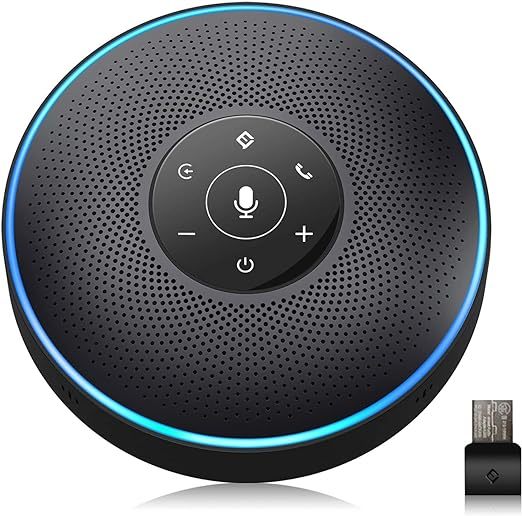 Pacificshopec Bluetooth Speakerphone M2 Black Conference Speaker for 5-8 People Business Conference 360º Voice Pickup 4 AI Microphone Self-Adaptive Conference Call Speaker Skype USB Speakerphone