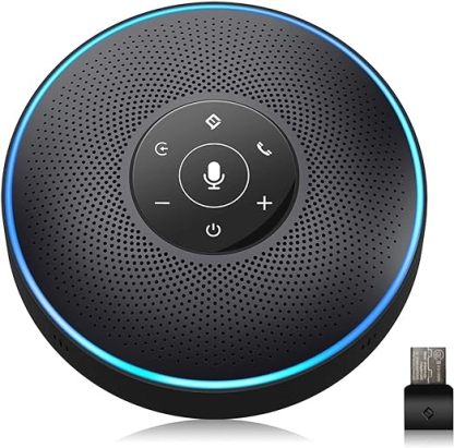 Pacificshopec Bluetooth Speakerphone M2 Black Conference Speaker for 5-8 People Business Conference 360º Voice Pickup 4 AI Microphone Self-Adaptive Conference Call Speaker Skype USB Speakerphone