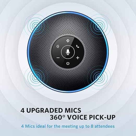 Pacificshopec Bluetooth Speakerphone M2 Black Conference Speaker for 5-8 People Business Conference 360º Voice Pickup 4 AI Microphone Self-Adaptive Conference Call Speaker Skype USB Speakerphone