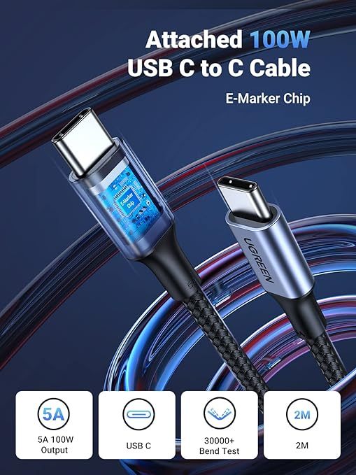 100W USB C Charger Plug, 4-Port GaN Type C Fast Wall Power Adapter Supports 65W 30W SCP FCP QC PD Fast Charging MacBook Pro iPad iPhone 15 Pro Max Galaxy S23 Matebook (100W USBC Cable Included)