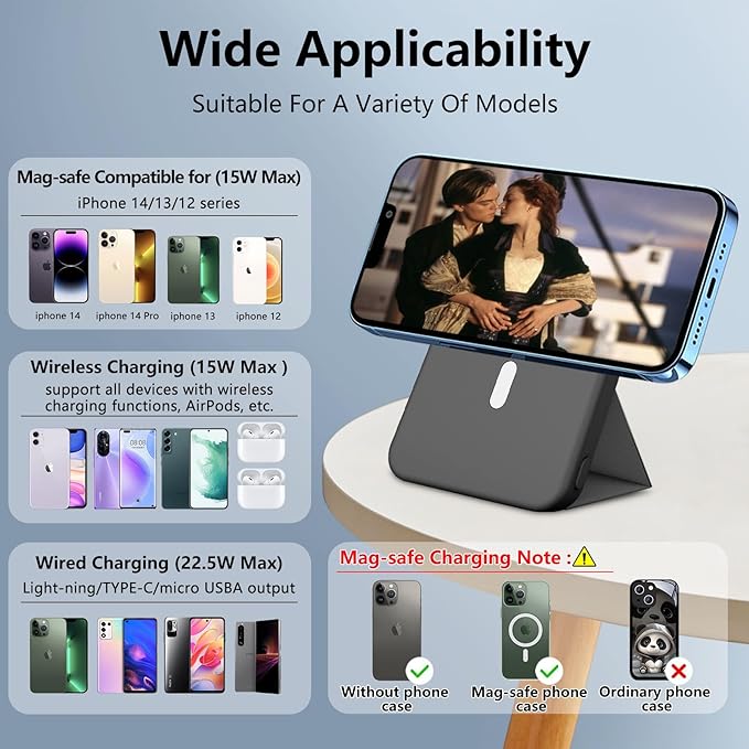Magnetic Wireless Power Bank,10000mAh Mag-Safe Battery Pack Foldable Portable Charger,PD 22.5W Fast Charging External Battery with LED Display for iPhone 15/15 Pro/Pro Max/14/13/12/Mini